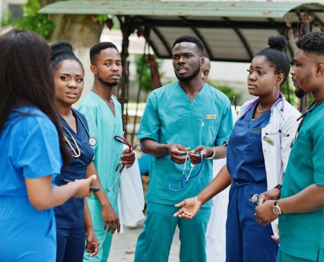 Group of african medical students posed outdoor.
